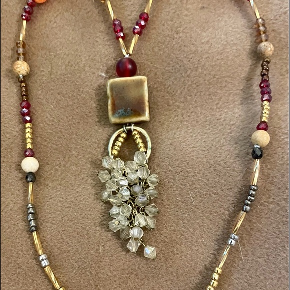 2/35 or $25 Partially Upcycled Necklace - Handmade with glass, crystal, & stones - Picture 3 of 5